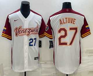 Mens Venezuela Baseball #27 Jose Altuve Number 2023 White World Baseball Classic Stitched Jersey